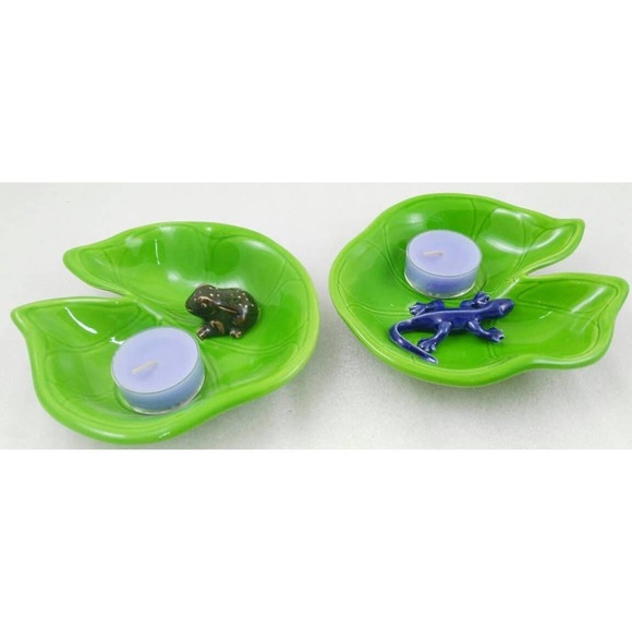 Partylite Set of 2 Floating Tea Light Holders Frog & Gecko on Lily Pads P90260 - Picture 1 of 6